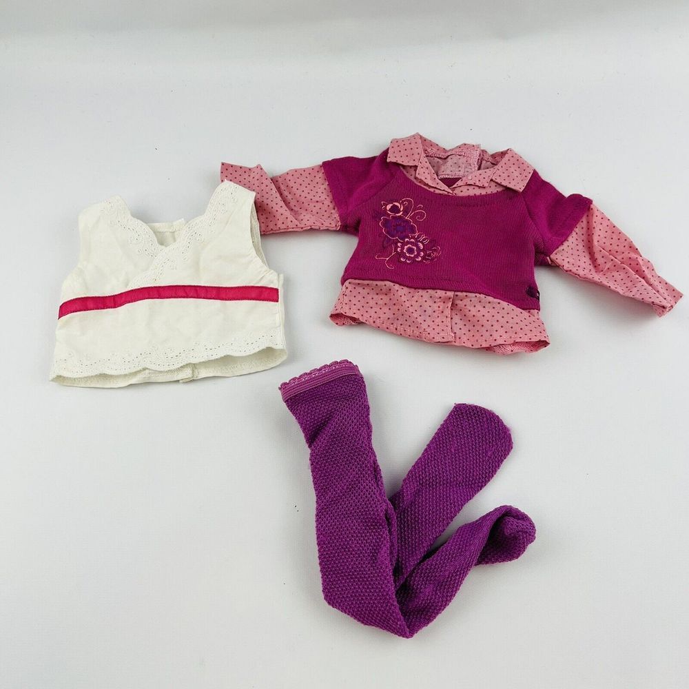 American Girl Doll Clothing Lot Blouse Shirt Purple Tights Flaws